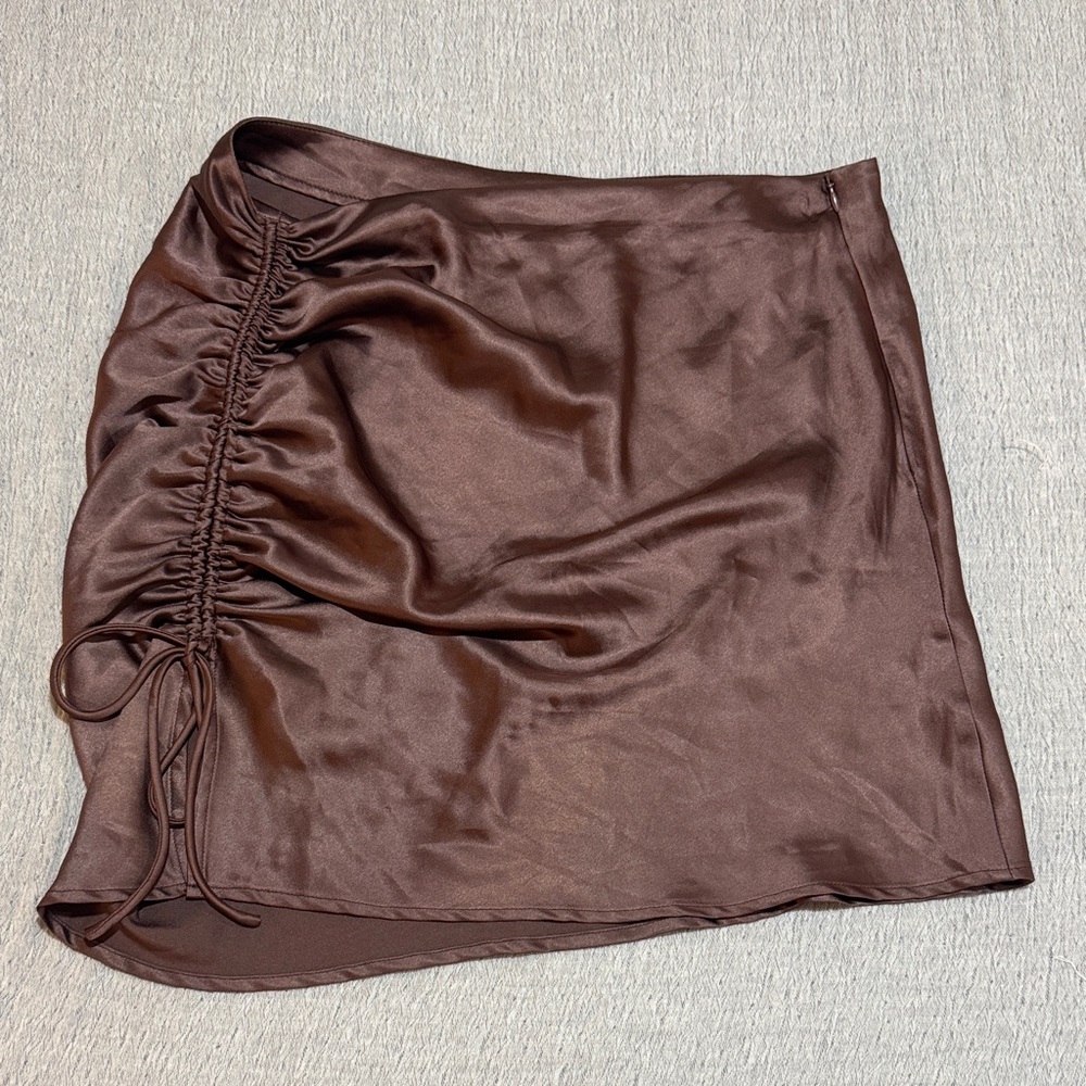 White Fox Boutique Satin Mini Skirt in Rich Brown